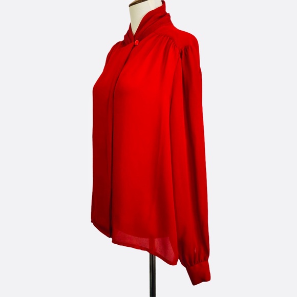 Vintage Red Chiffon Blouse Pleated Mock Neck Size 18 - Picture 4 of 12